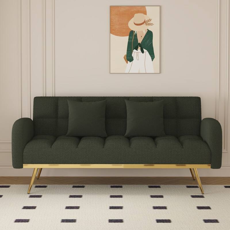 68.5-inch teddy velvet sofa bed with throw pillows