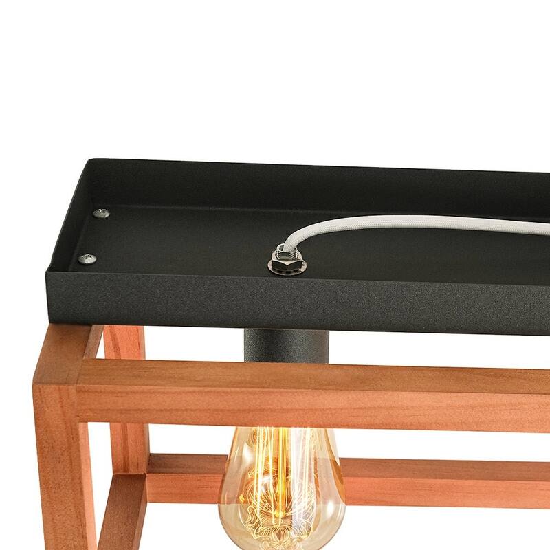 Rustic Oak Wooden Rectangular Cage Island Chandelier Ceiling Light - 39.4 Inches