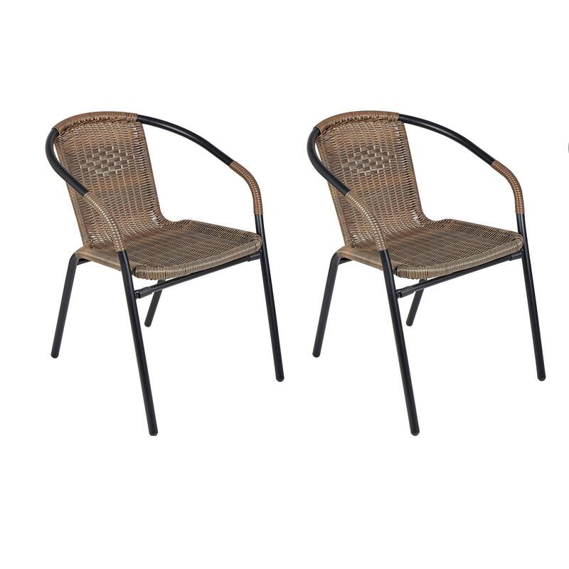 BTEXPERT Indoor Outdoor 2 - Set of Two Brown Restaurant Rattan Stack Chairs