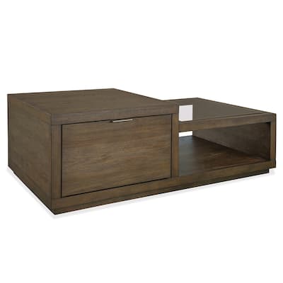 Magnussen Home Merrick Homestead Brown and Clear Glass Rectangular Cocktail Table with Casters - 52''W x 28''D x 18''H