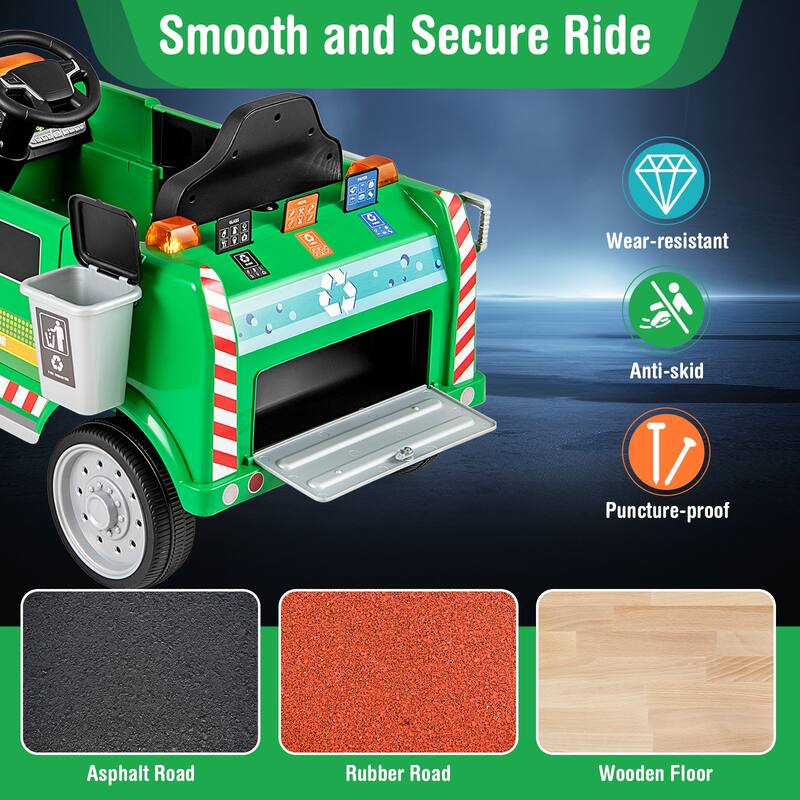 Gymax Ride on Garbage Truck w/ Remote Control Trash Bin Shovel Lights