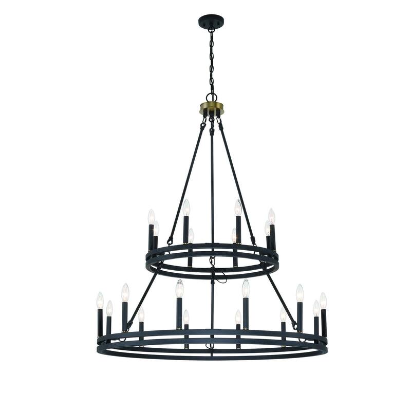 Acroma 20 - Light Living Room Steel Candle Style Wagon Wheel Chandelier - 39.5'' W x 39.5'' D x 47.5'' H