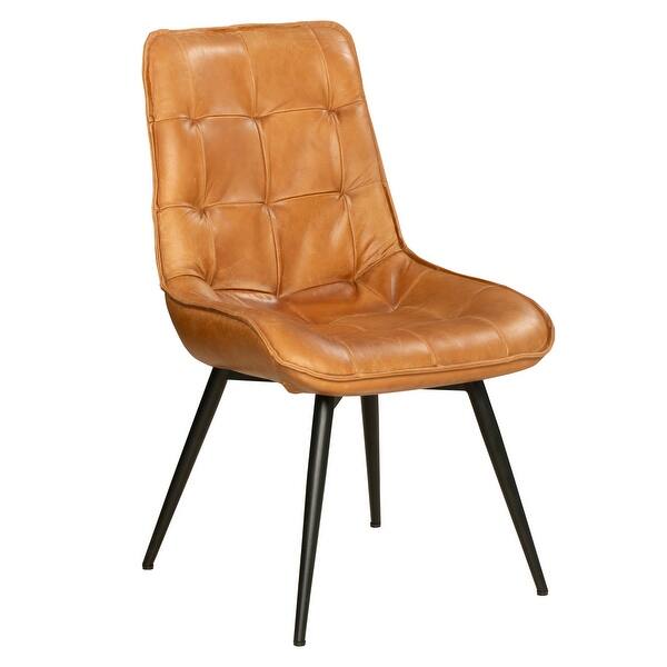 slide 1 of 8, Wooden Accent Chair with Genuine Leather Seating and Tufted Back, Brown and Black