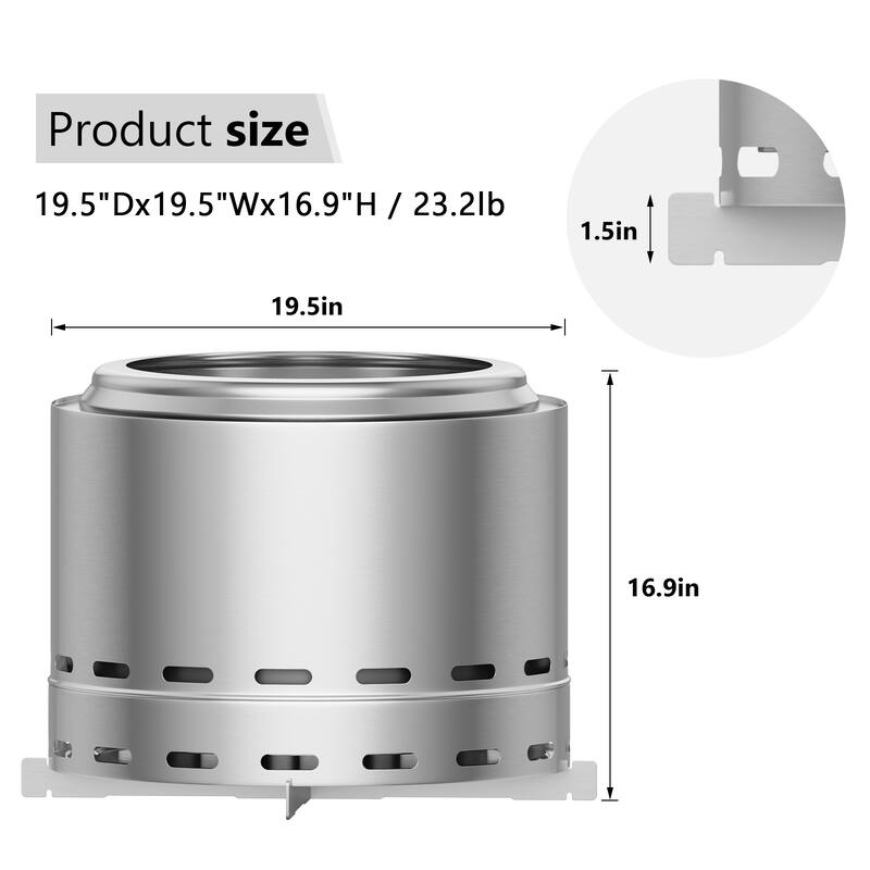 19.5" Smokeless Fire Pit, Portable Outdoor Firepit, Wood Burning Fireplaces, Low Smoke Bonfire for Camping, Patio and Outside