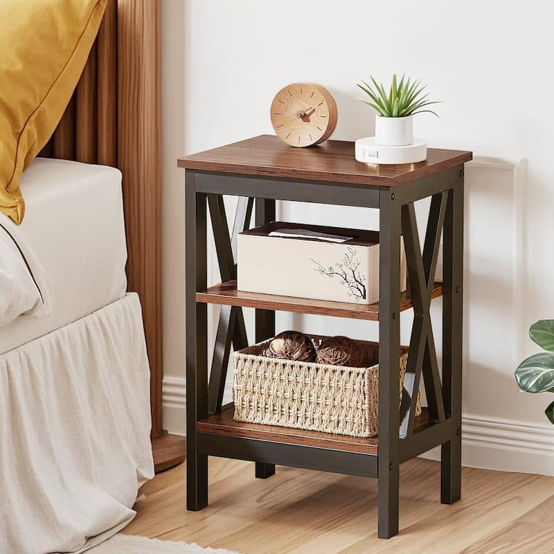 3-tier X-Shape End Table Open Storage Rack Can Be Used as End Table Nightstand for Living Room Bedroom Entrance