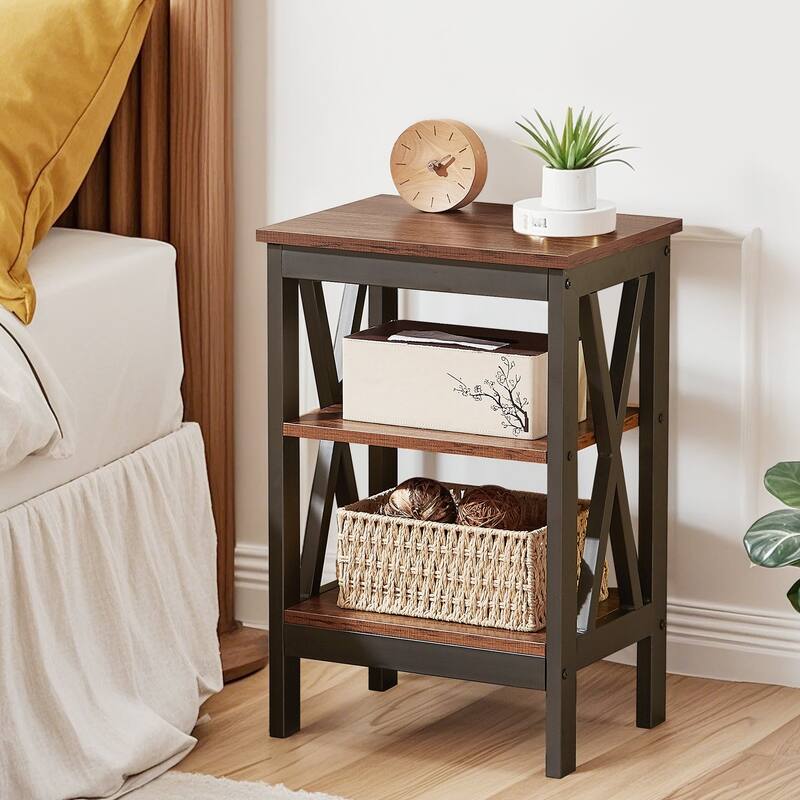 Modern Nightstand with 3-Tier Storage Shelves A Variety of Colors Are Available for Living Room, Bedroom Entrance End Table - Brown
