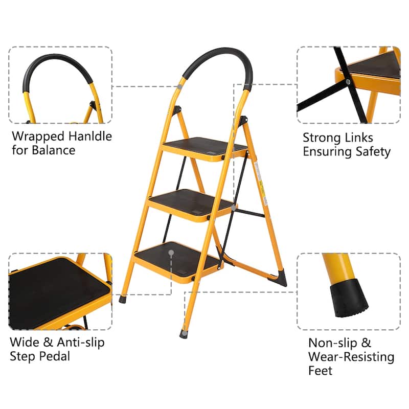 Portable 2/3/4 Step Ladder Lightweight Ladders with Sturdy Steel and Anti-Slip Wide Pedal (330 Lb)
