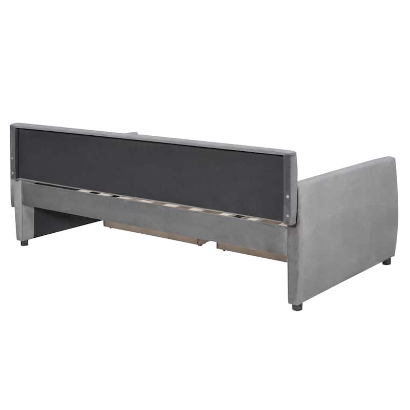 Twin Velvet Daybed with Trundle & Wood Slats