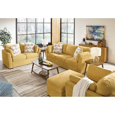 Roundhill Furniture Clareen 4-Piece Living Room Set, Sofa Loveseat Cutler Chair and Ottoman