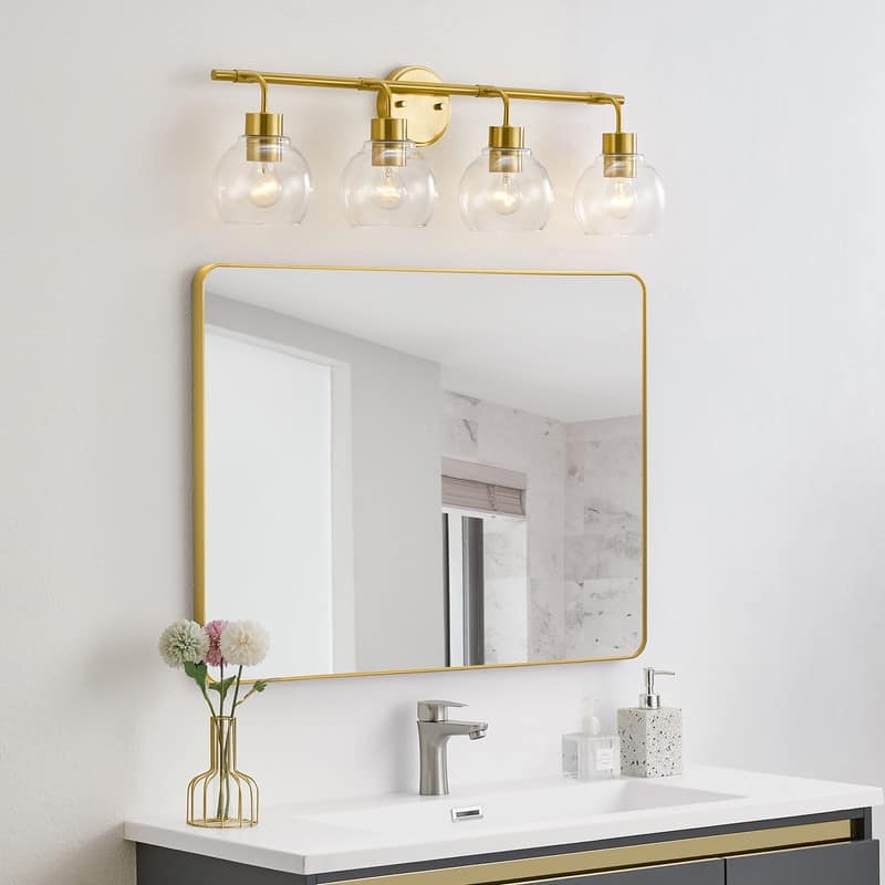 KAWOTI 30.5" 4-light Modern Antique Brass Vanity Light with Glass Shade - Antique Brass