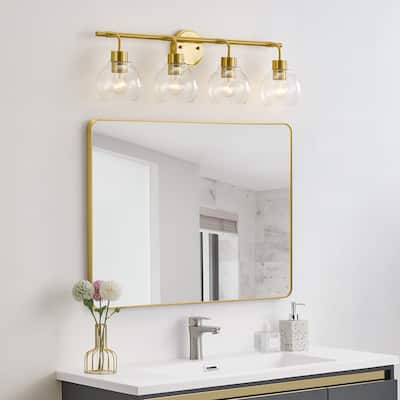 KAWOTI 30.5" 4-light Modern Antique Brass Vanity Light with Glass Shade