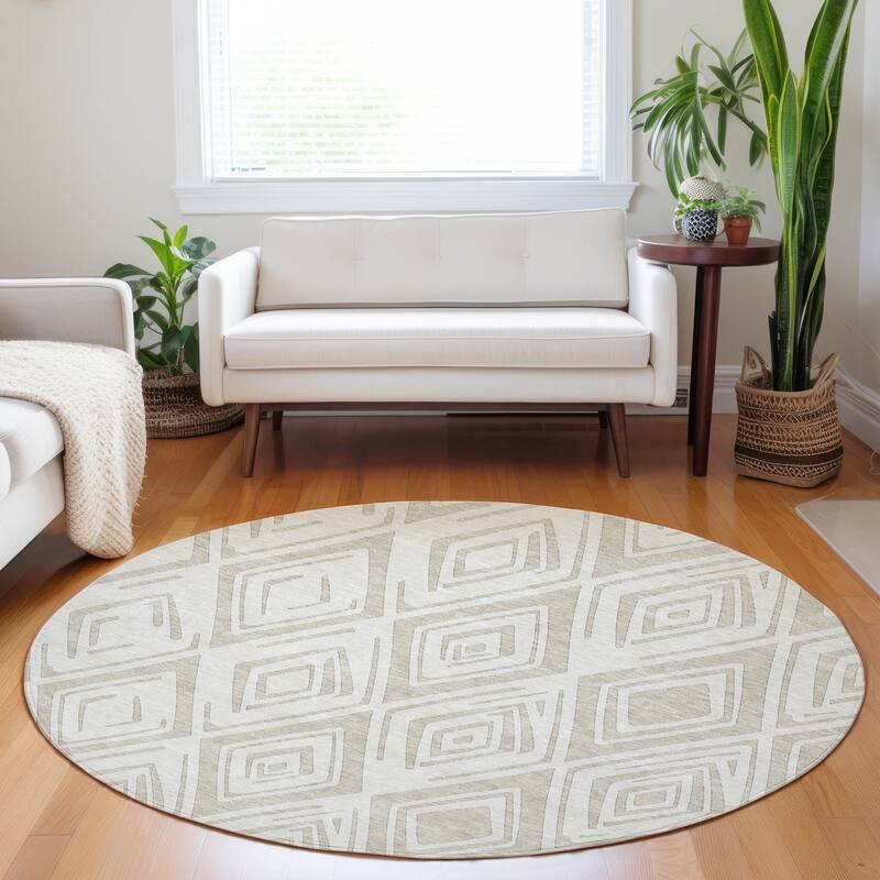 Premium Washable Super Soft Modern Diamond Mayfield Rug - Beige - 8' x 8' - Round