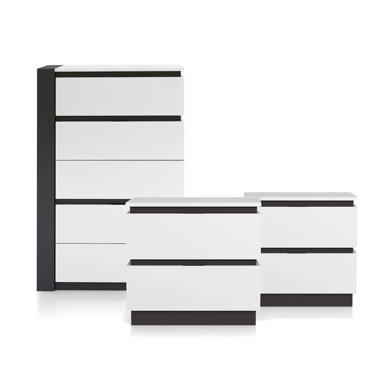 Furniture of America Conjira Modern 3-Piece White Wood Chest and 2 Nightstand Bedroom Set