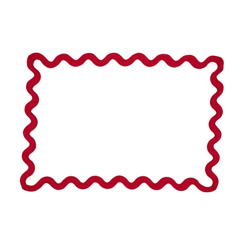 100% Linen Eco Scallop Border Placemat (Set of 4) - 13"x19" - Red - Set of 4
