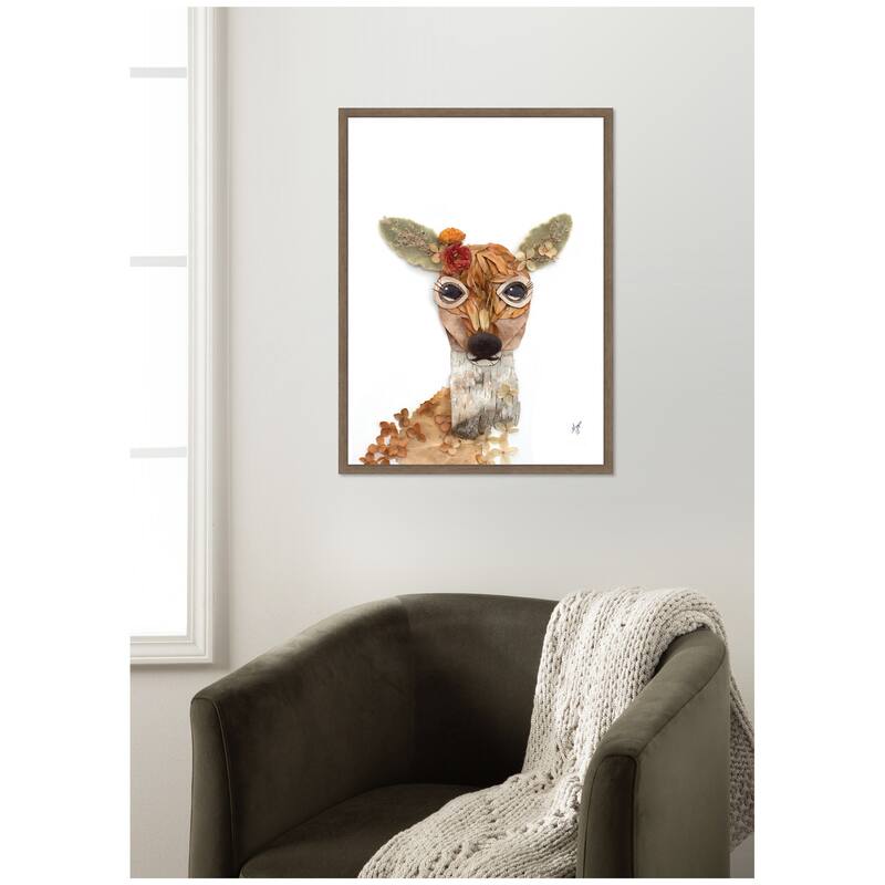 Kate and Laurel Deer with Flowers by Madeline Jeppesen Framed Canvas Wall Art Print