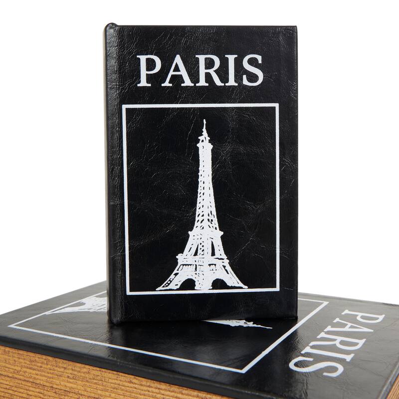 Black Wooden Paris Faux Storage Book Eiffel Tower Decorative Box (Set of 3)