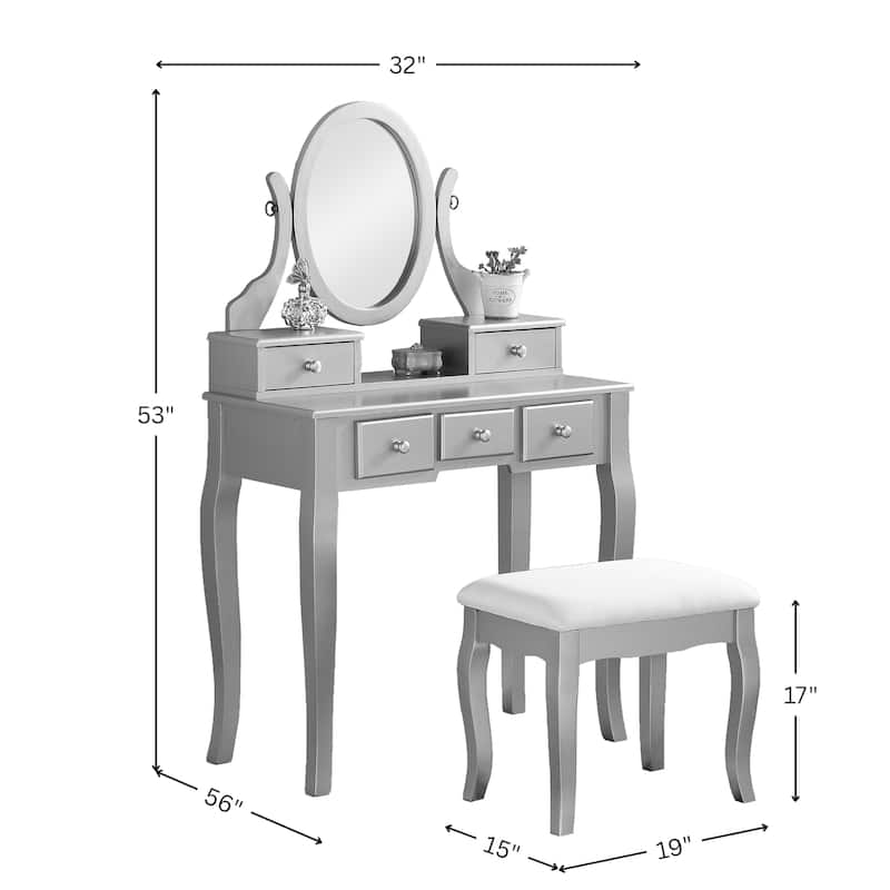 Roundhill Furniture Copper Grove Watt Wood Makeup Vanity Table and Stool Set