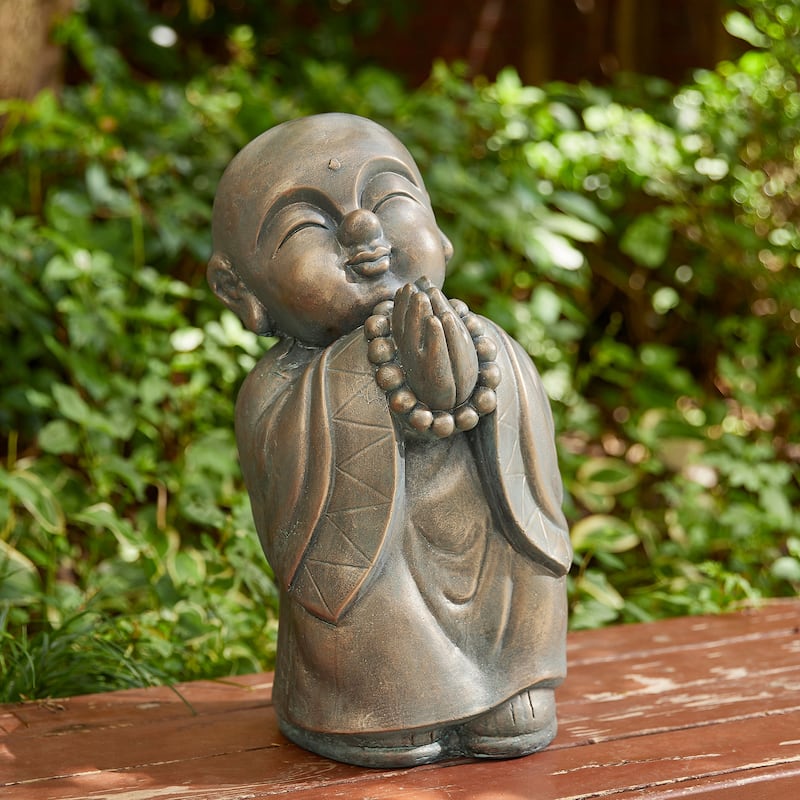 Glitzhome MGO Faux Bronze Buddha Garden Statue Monk Sculpture Indoor Outdoor Decor Gifts