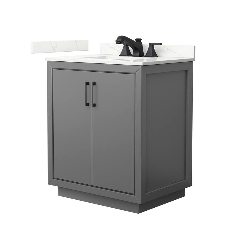 Wyndham Collection WCF111130S-QTZ-US3MXX Icon 30" Free Standing Single - Dark Gray / Giotto Quartz Top / Matte Black