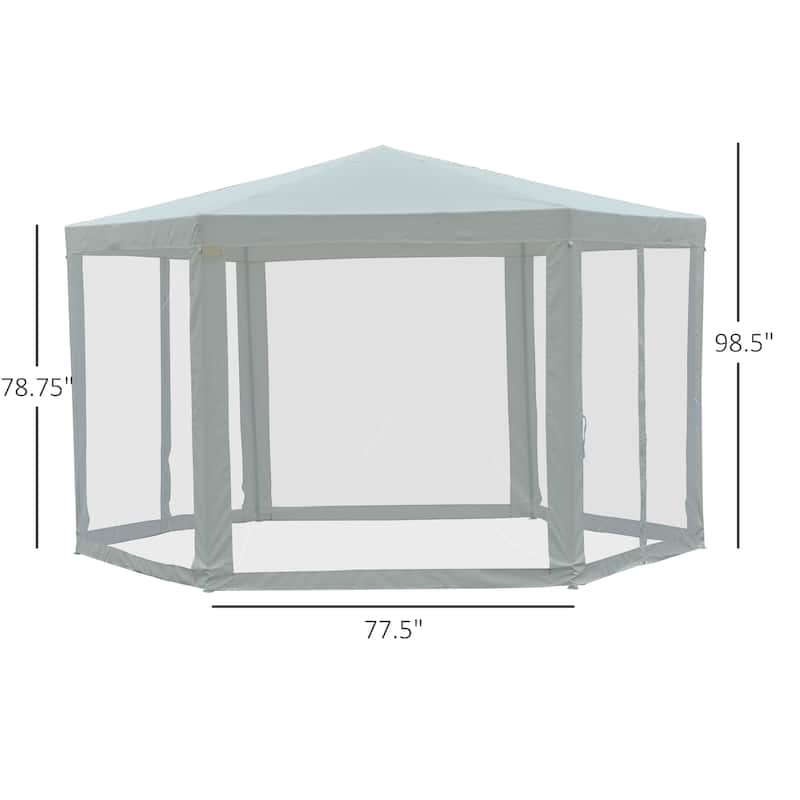Outsunny 13x13FT Hexagon Gazebo Party Tent with Mesh Screen for Garden Backyard, Cream White