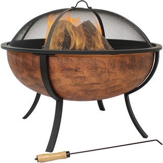 Sunnydaze Copper Finish Raised Outdoor Fire Pit Bowl with Spark Screen ...