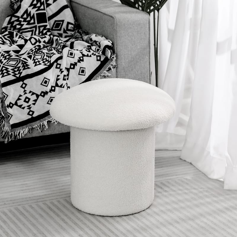 Adeco Large Mushroom Ottoman Velvet Foot Stool - White-Large-Mushroom