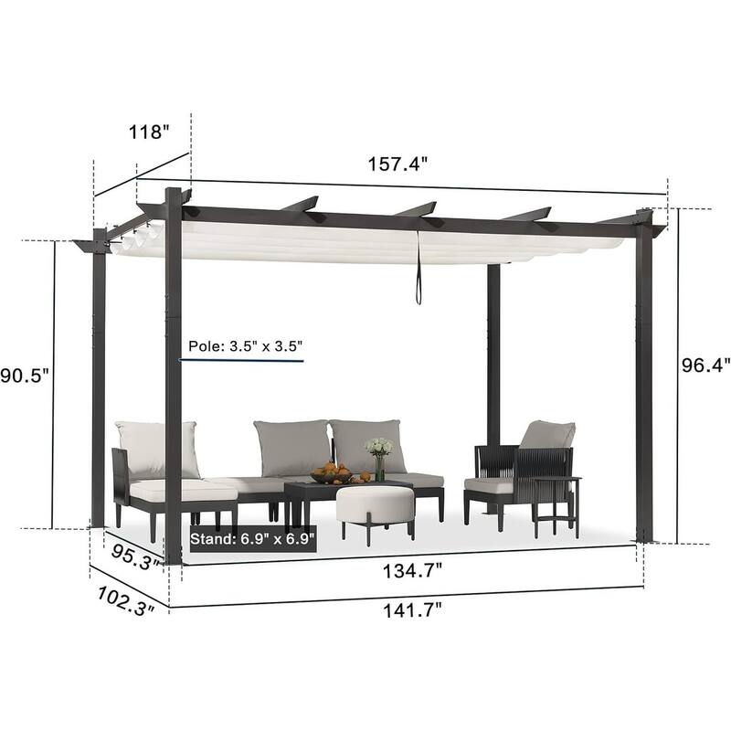 PURPLE LEAF Gazebo Outdoor Retractable Aluminium Grape Trellis Pergola with Extra Top Roof for Patio
