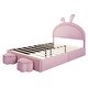 preview thumbnail 42 of 42, Velvet Upholstered Rabbit-Shape Princess Bed, Cute Platform Bed w2 Storage Stools & Headboard & Footboard for Kids