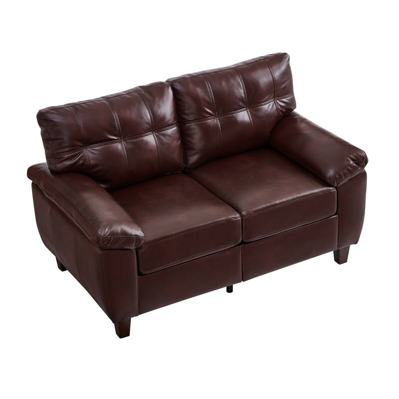 Minimalist Leather Loveseat Sofa Couch with Lumbar Support, 2 Seat Sofa Couch with Storage and Wood Frame