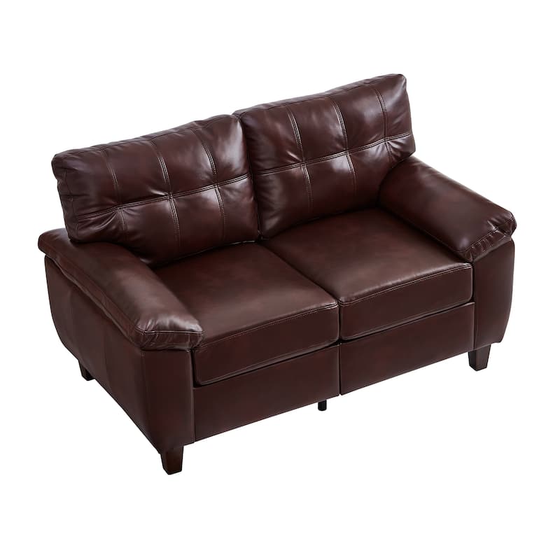 Modern Deep Seat Upholstered Lounge Couch PU Leather Loveseat Sofa with Storage, Wide Cushioned Armrests and Tufted Backrest