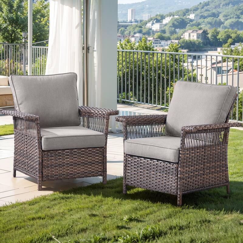 Gymojoy Outdoor Wicker Patio Chairs Set of 2 with 4.3" Cushions - 2-Piece - Grey
