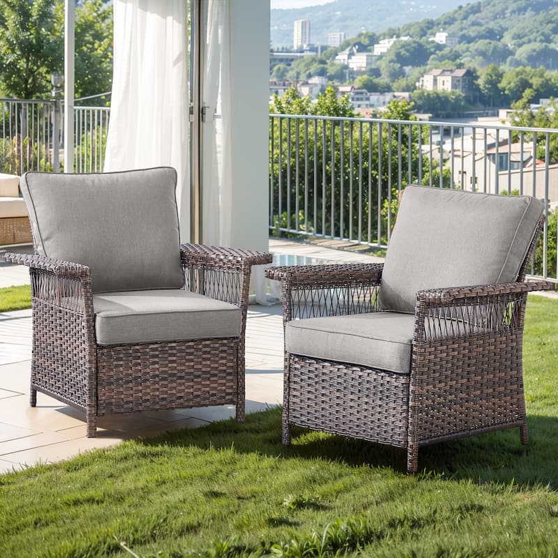 PE Rattan Wicker Chairs Outdoor Furniture - Brown - Grey