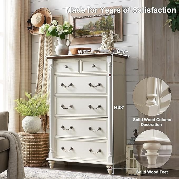 Farmhouse 6 Drawers Dresser Chests, Rustic Wood Chest of Drawers