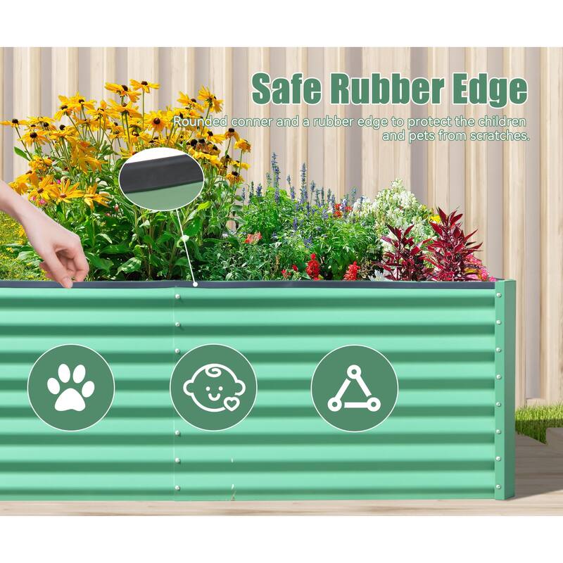 Weather-Resistant Raised Flower Beds Metal Raised Rectangular Flower Beds with Open-Ended Base and Support Rods for Courtyard