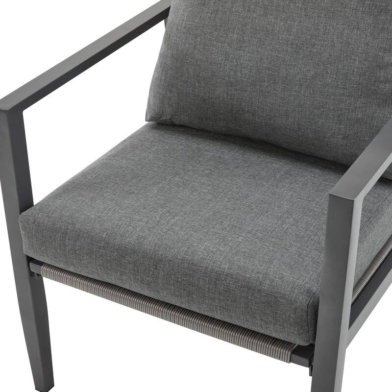 [Set of 2] Aluminum Lounge Chair with Sleek Rope Accents and Comfortable Cushions, Perfect for Modern Outdoor and Indoor Spaces