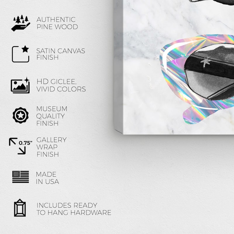 Wynwood Studio Canvas Fashion and Glam Sunglasses Holo Fun Black and Light Gray Glam Wall Art Canvas Print