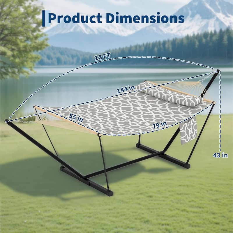 Heavy Duty Portable Double Hammock with Stand for Outdoor Patio, Garden, Beach, Backyard