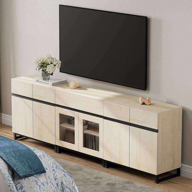 WAMPAT Modern Dresser with Adjustable Shelves and Drawer, 3 in 1 Storage Cabinet with Glass Doors, Chest of Drawers for Bedroom