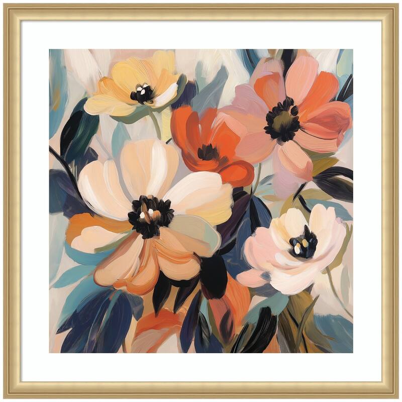 Kate and Laurel Framed Art Garden Bloom Abstract Bouquet III by The Creative Bunch Studio - 26x26 - Gold