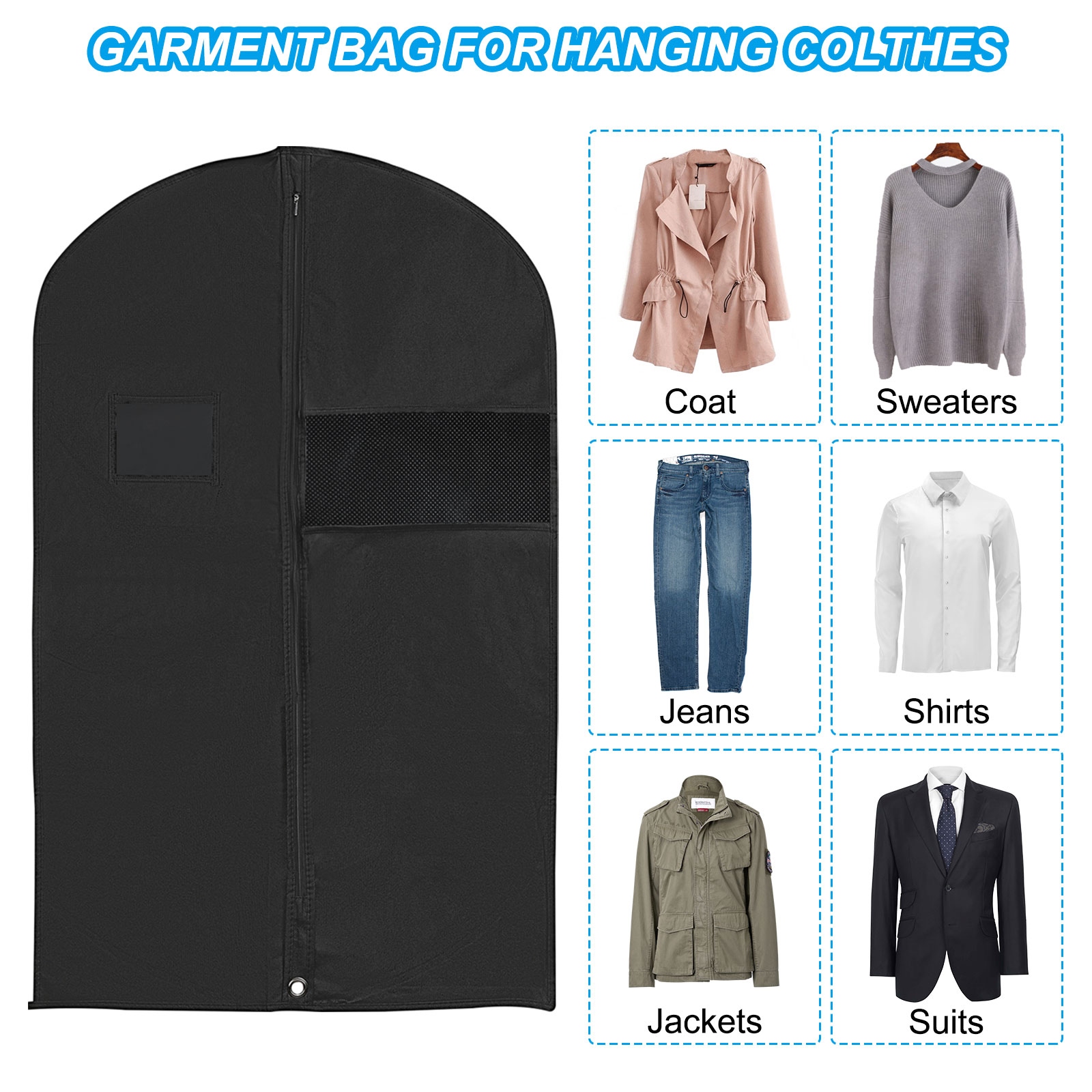 Garment Bag 6pcs Breathable Suit Bag for Storage Hanging Clothes