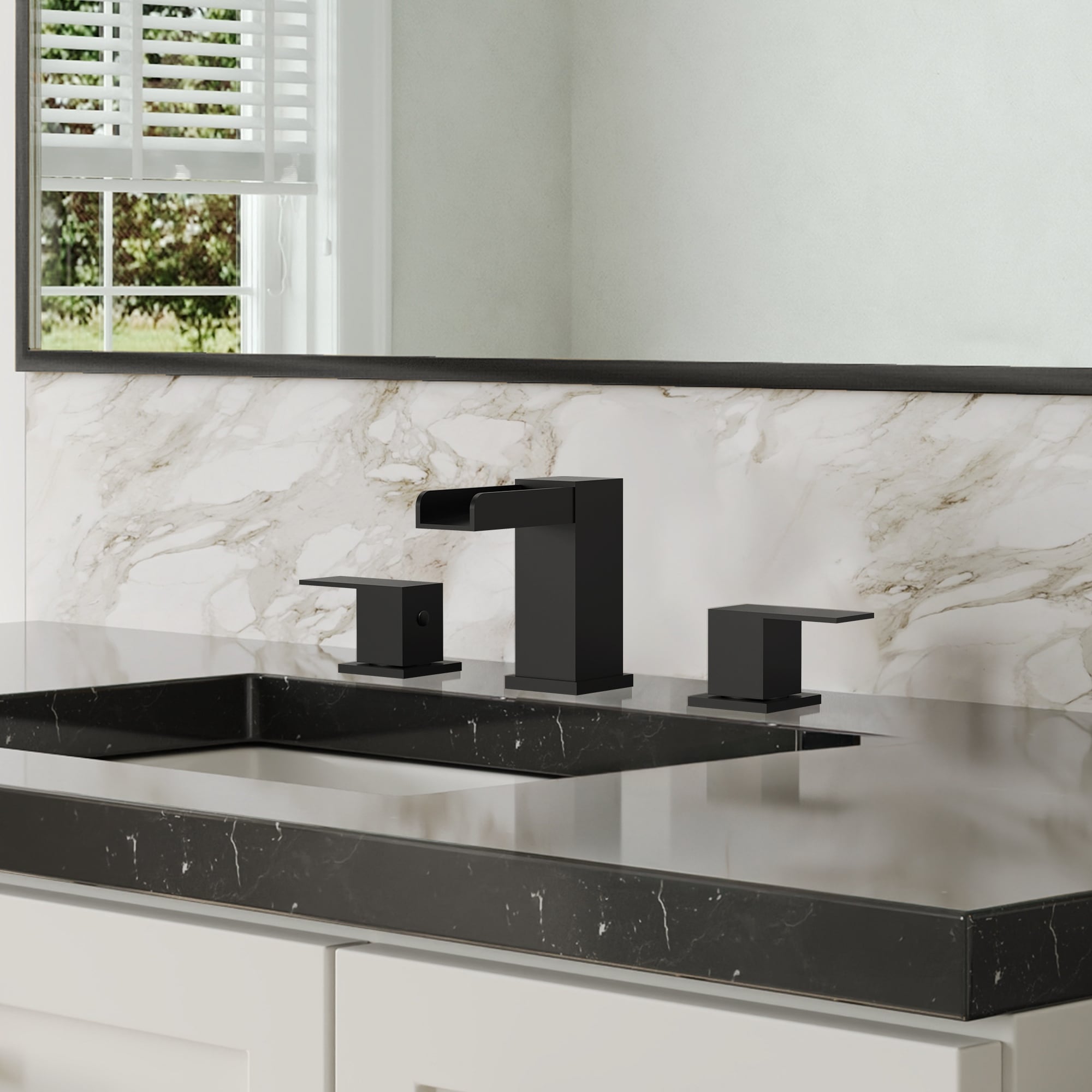 8 Inch Widespread Bathroom Sink Faucet with Drain Assembly 3-Hole Waterfall Spout Bathroom Vanity Faucets