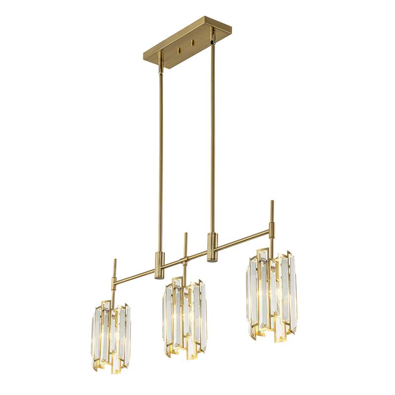 3-Light Modern Glam Linear Crystal Pendant Light Kitchen Island Lightings