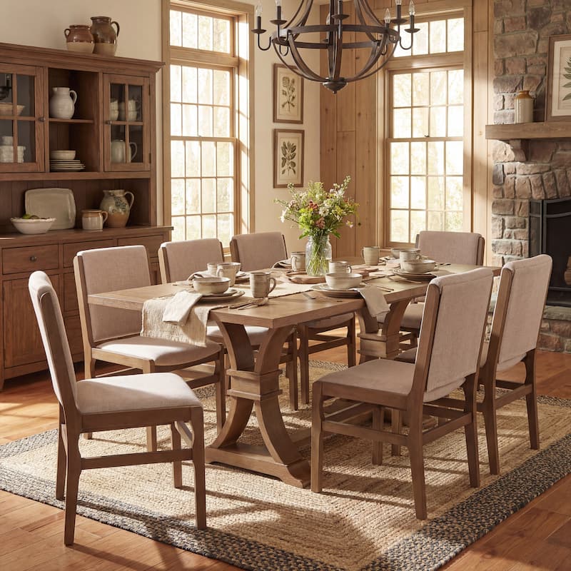 Christopher Knight Home - Rustic Extendable Dining Set with X-Frame Table and Upholstered Armless Dining Chairs