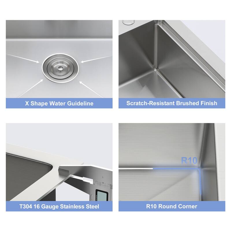 Drop-in Single Bowl 16 Gauge Stainless Steel Kitchen Sink with Pull-Out Faucet in Brushed Nickel