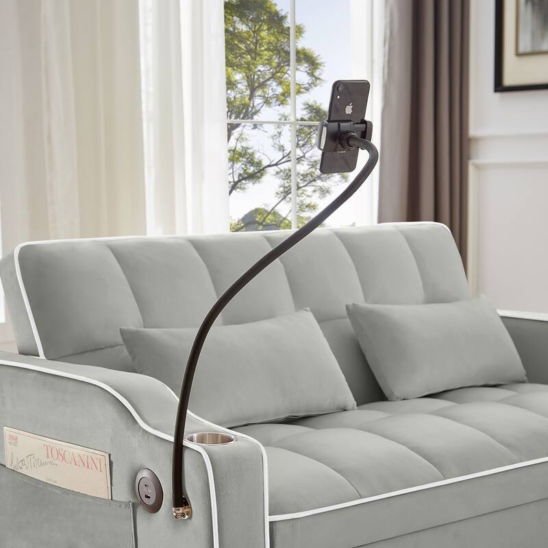 Convertible Sofa Bed with Adjustable Back, USB Charger, and Pillows for Living Room or Office
