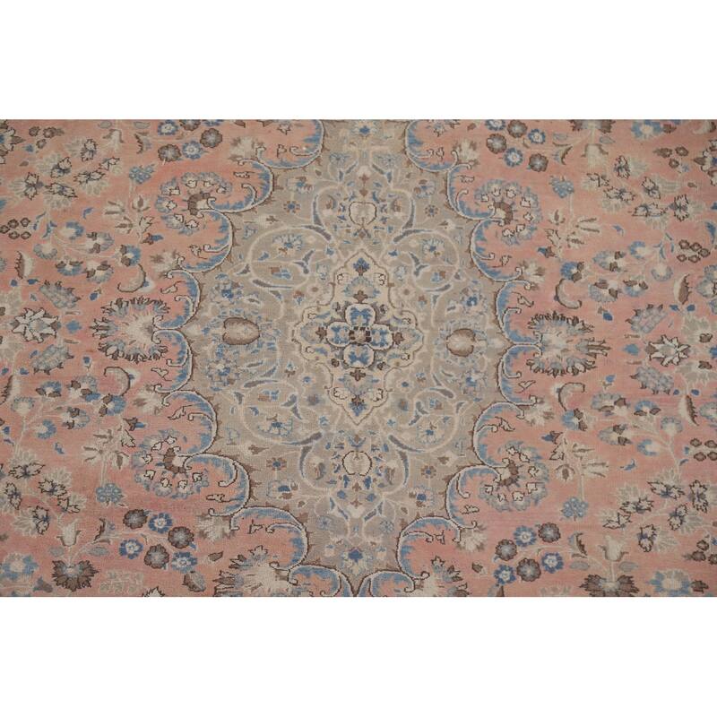 Hand Knotted Oriental 100% Wool Carpet Traditional Floral Pink Mashad Area Rug - 11' 6'' X 8' 9''