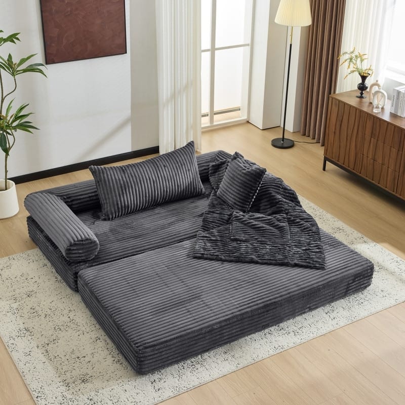 Modern King Size Convertible Sleeper Sofa Stackable Corduroy Sofa Bed