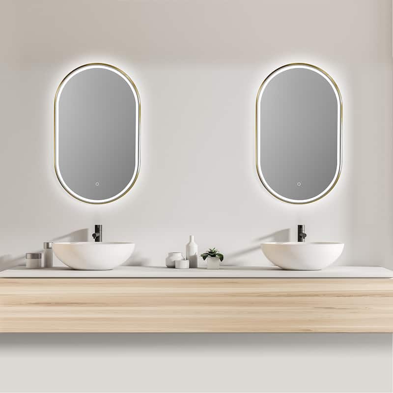 Altair Oleggio Oval Framed in Matte Black Vanity LED Lighted Wall Mirror - 36 in.