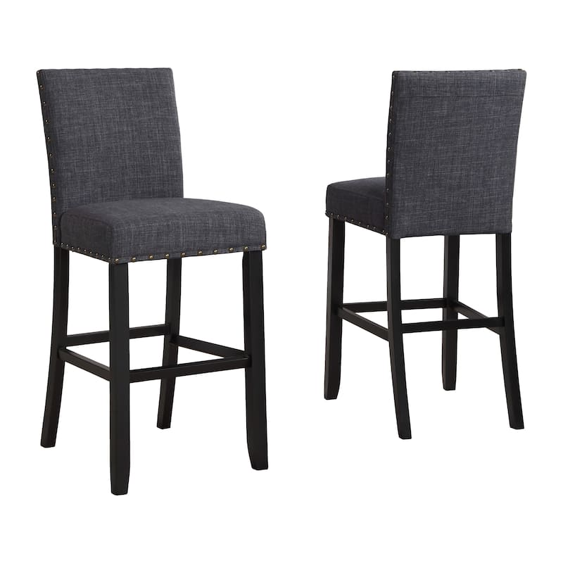Counter Height Bar Stools Set of 2, Linen Fabric Upholstered Bar Stool, Dining Chairs with Nailhead Trim & Solid Wood Legs