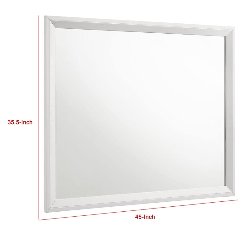 Noro Dresser Mirror with Slim Trim, Open Mitered Corners, White Wood